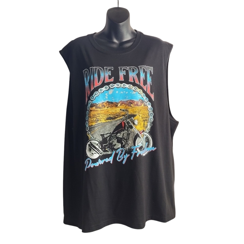 Celebrate Patriotic Mens Black Motorcycle Shirt  Sleeveless Size 2XL